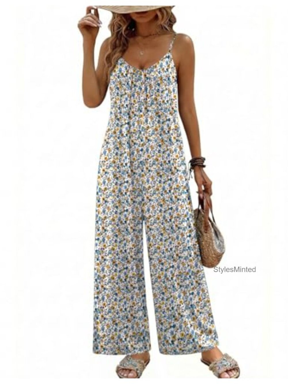 Boho Jumpsuit Women Wide Leg Loose Romper Sleeveless Summer Overall
